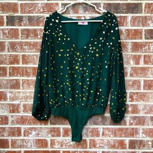 Emerald green long sleeve v-neck bodysuit
